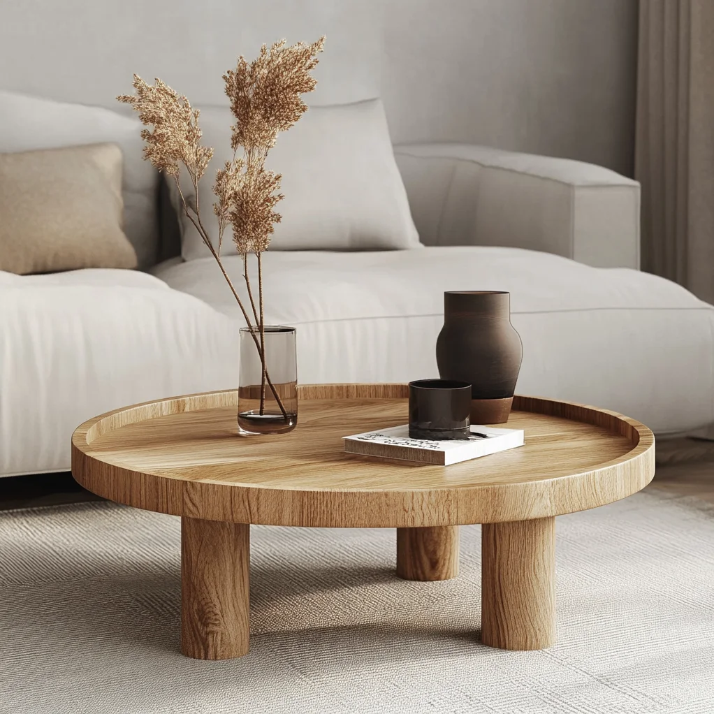 Stolik kawowy dębowy – okrągły – Ø80 cm  – lite drewno dębowe – wysokość 40 cm