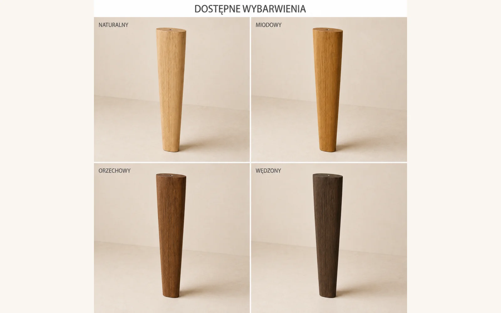 Dostępne warianty wybarwienia nóg dębowych ELIPSA.