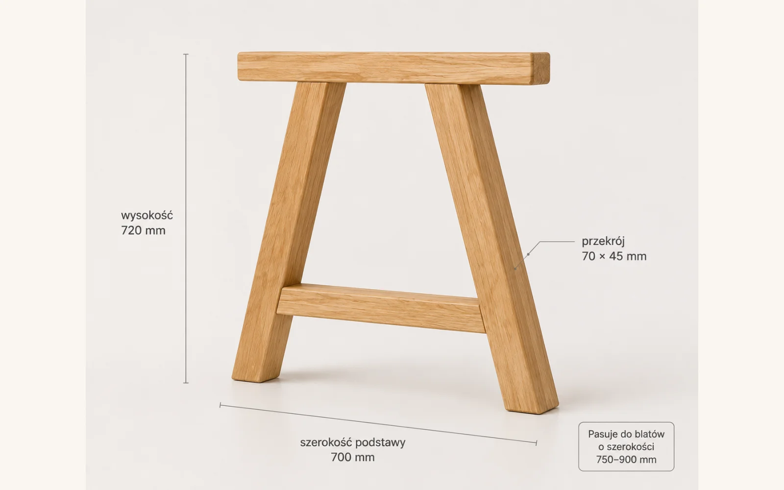 Dębowe nogi do stołu RAMA A 720 × 700 mm – komplet 2 sztuki