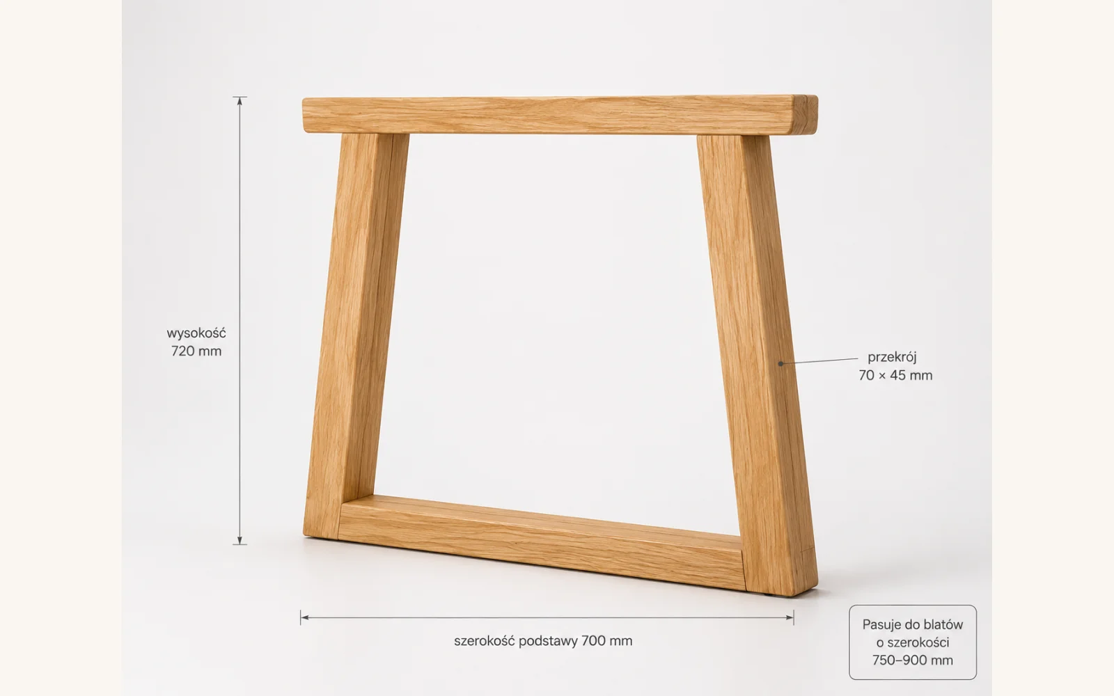 Dębowe nogi do stołu TRAPEZ 720 × 700 mm – komplet 2 sztuki