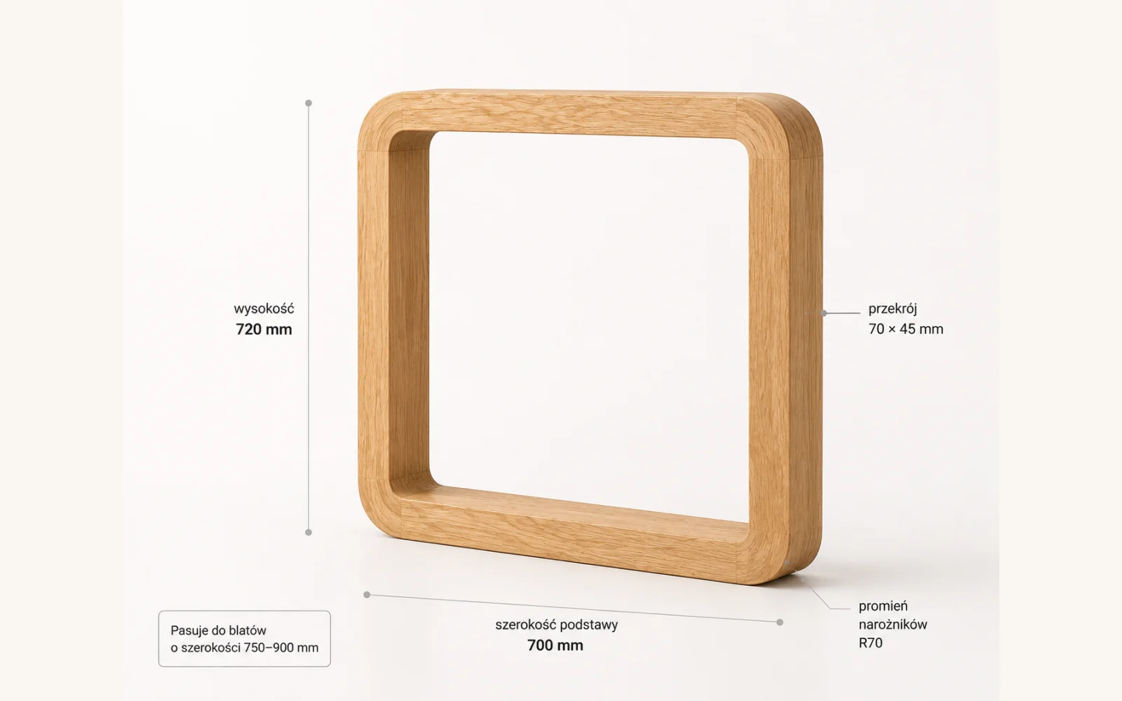 Dębowe nogi do stołu U-SOFT 720 × 700 mm – komplet 2 sztuki