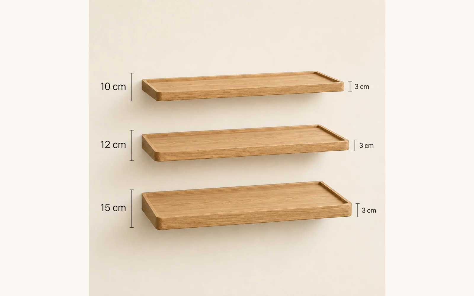 Półka dębowa LINE EDGE — głębokość 10 cm × 3 cm | rant | lite drewno - zdjecie produktu