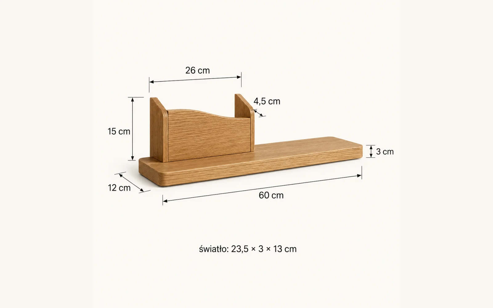 Dębowa półka na listy i klucze POCKET — głębokość 12 cm × 3 cm - zdjecie produktu