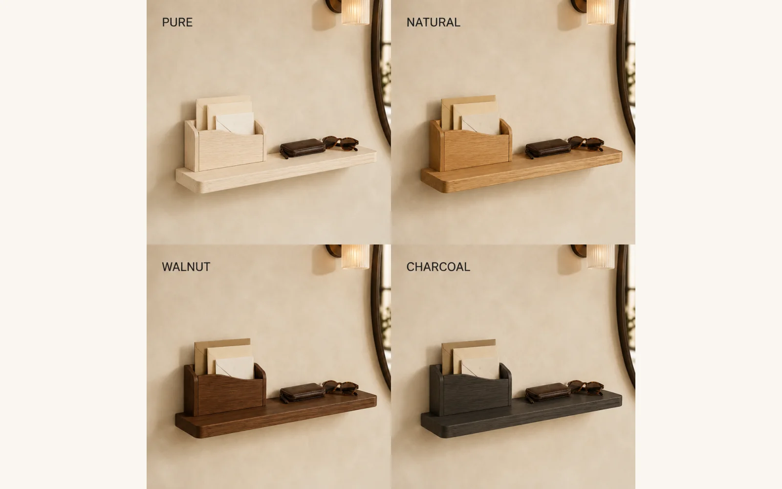 Dębowa półka na listy i klucze POCKET — głębokość 12 cm × 3 cm - zdjecie produktu