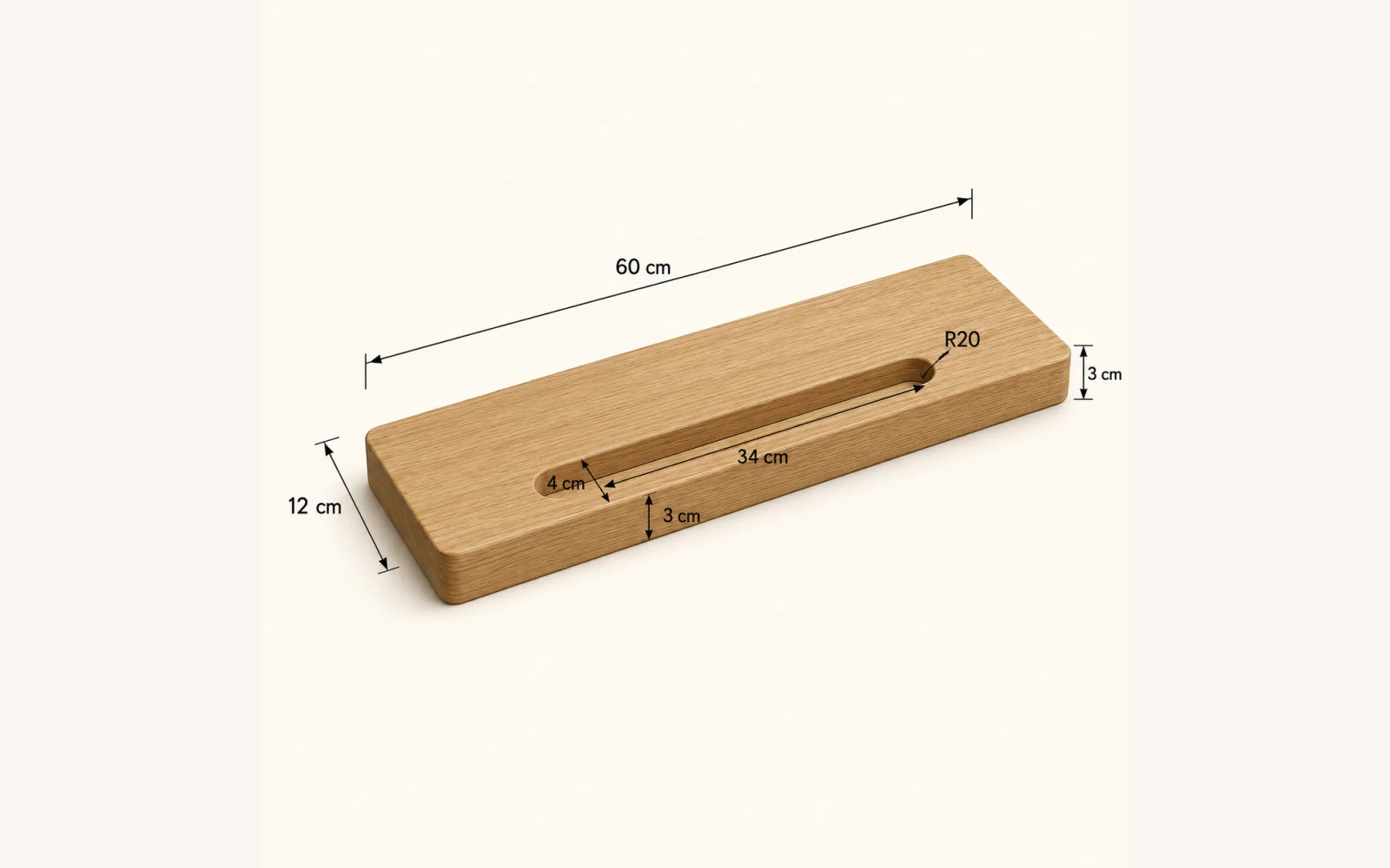 Dębowa półka łazienkowa z uchwytem na ręcznik — głębokość 12 cm × 3 cm - zdjecie produktu