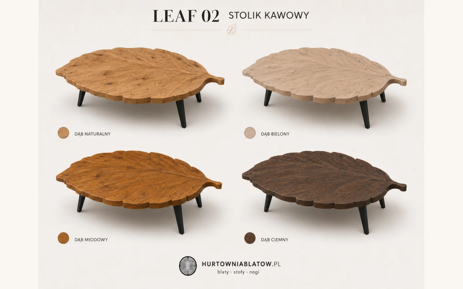 Stolik LEAF 02 – karta wariantów kolorystycznych dębu