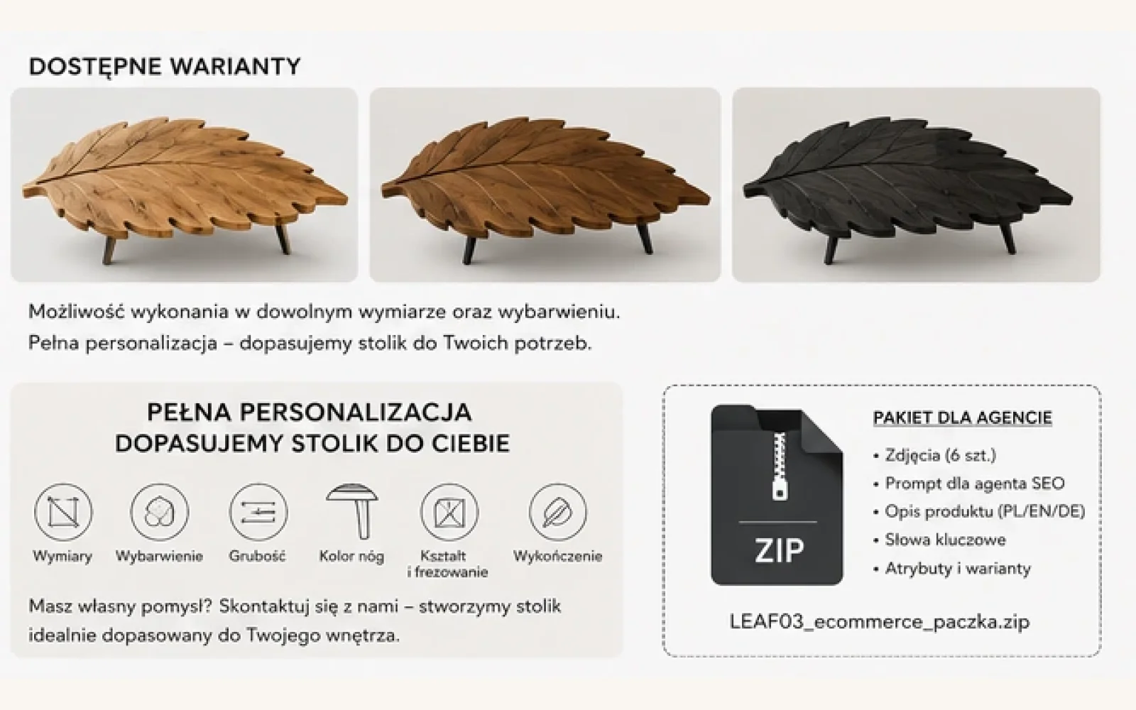 Stolik LEAF 03 – warianty i pełna personalizacja